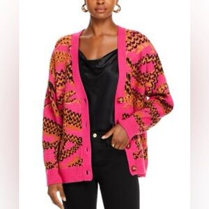 FARM RIO Pink Croco Knit Cardigan